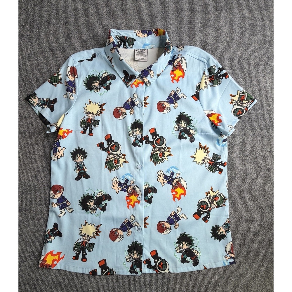 Hot Topic My hero Academia Chibi Heroes Girls Woven Button up shirt size Large